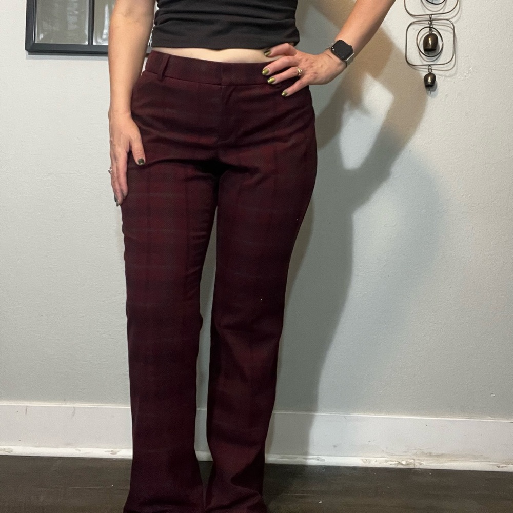 Express Burgundy Plaid Boot Cut Pants